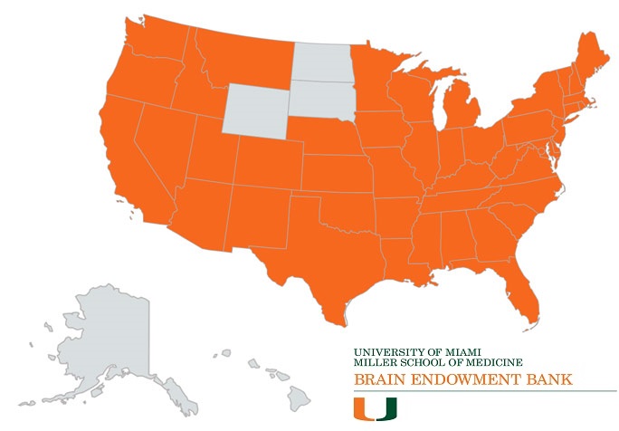 University of Miami Brain Endowment Bank coverage map